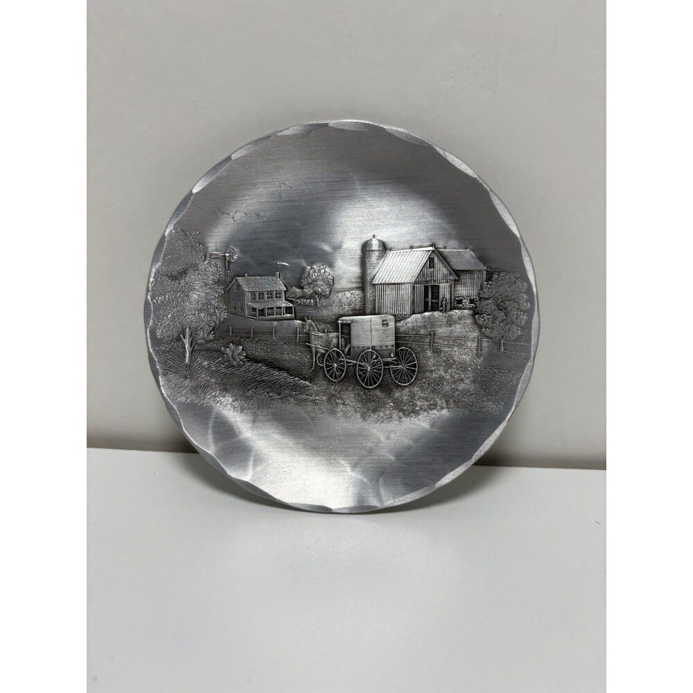 Wendell August Forge Amish Returning Home Hammered Aluminum Coaster Plate 9”